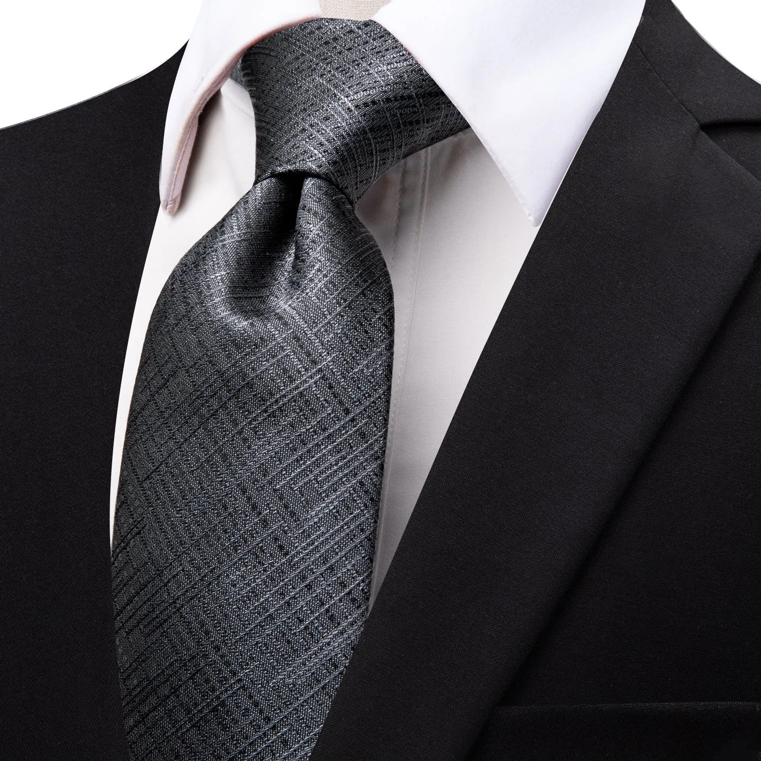 YourTies Gray Ties Men Classic Deep Grey Plaid Silk Striped Necktie